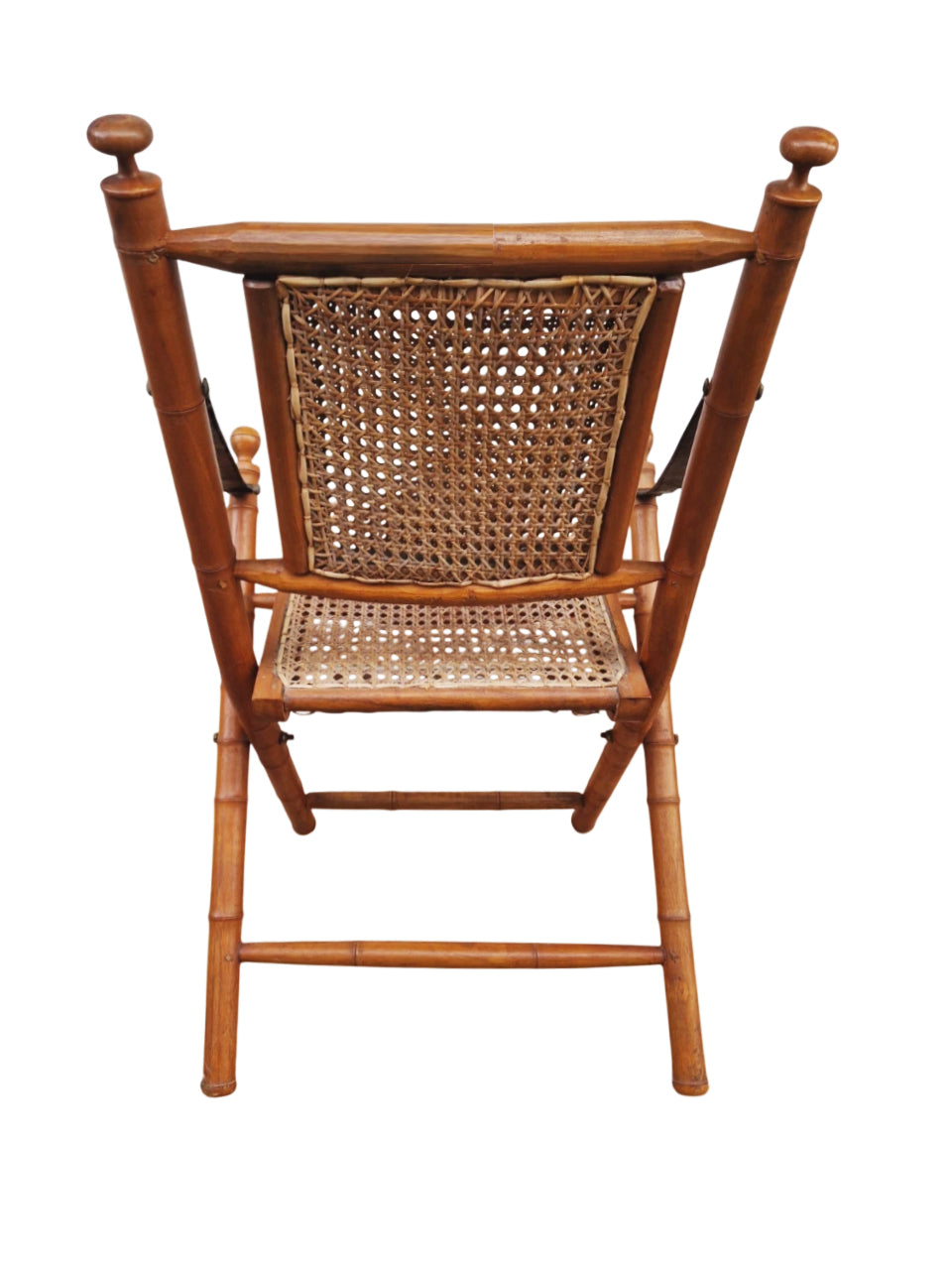 19th-Century Anglo-Indian Campaign Folding Chair in Faux Bamboo with Hand-Woven Cane — Colonial Era Elegance