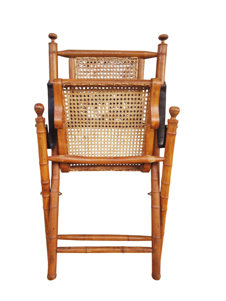 19th-Century Anglo-Indian Campaign Folding Chair in Faux Bamboo with Hand-Woven Cane — Colonial Era Elegance