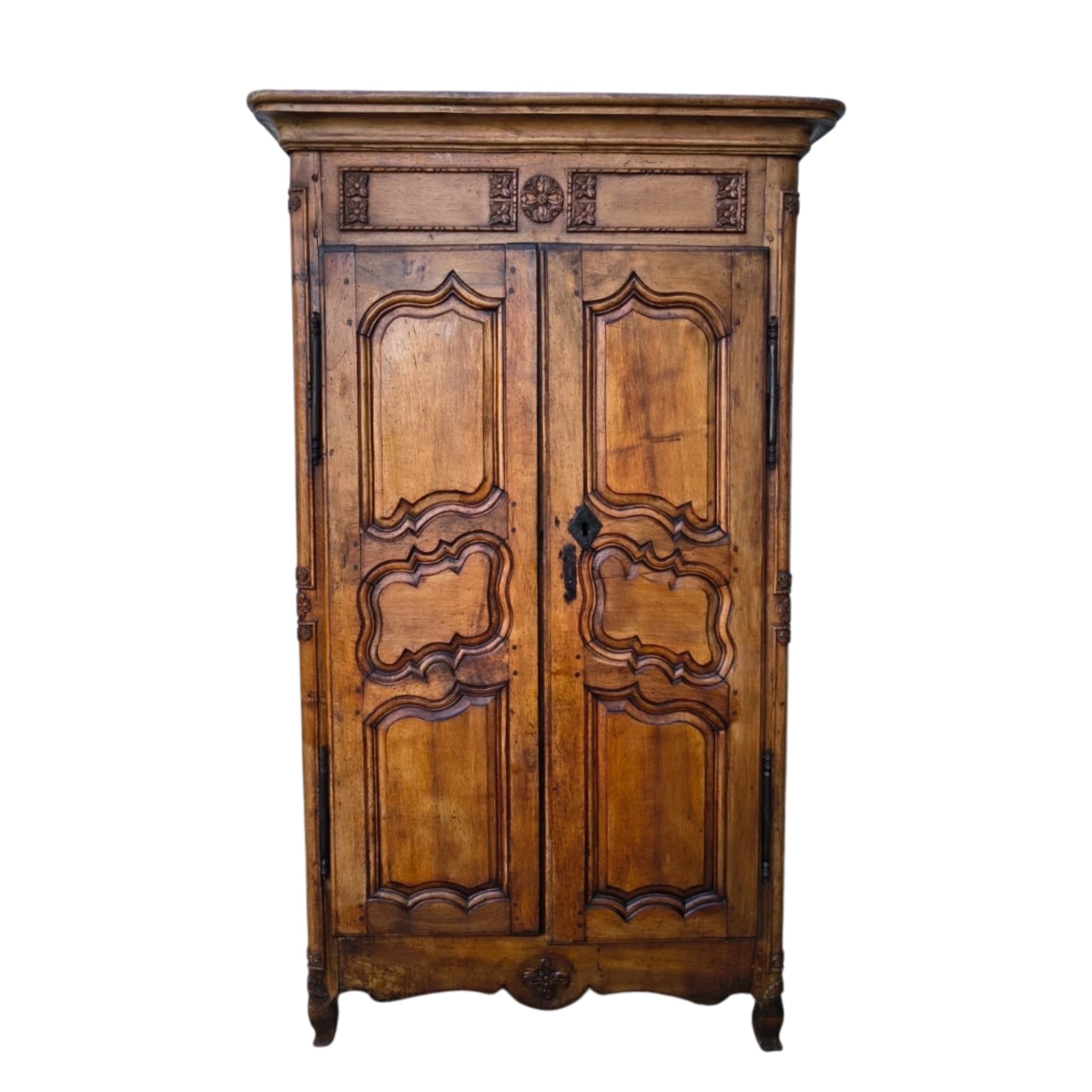 18th-Century French Louis XV Provincial Armoire in Solid Elm with Hand-Carved Panels (c. 1750–1780)