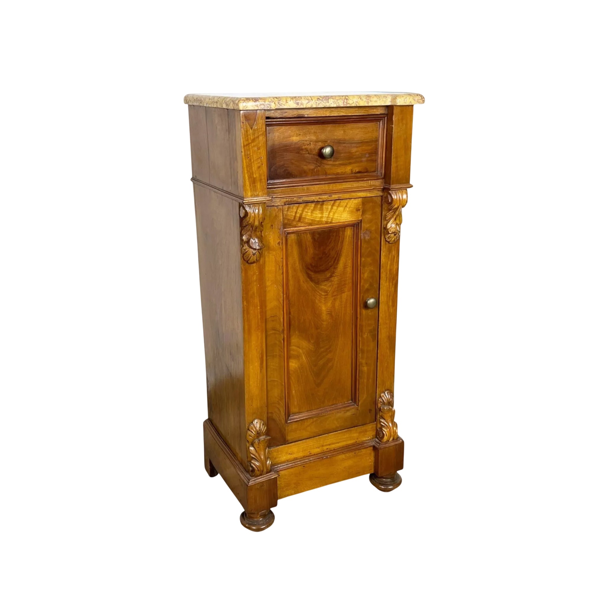 19th-Century French Louis Philippe Walnut Nightstand with Original Breccia Marble Top