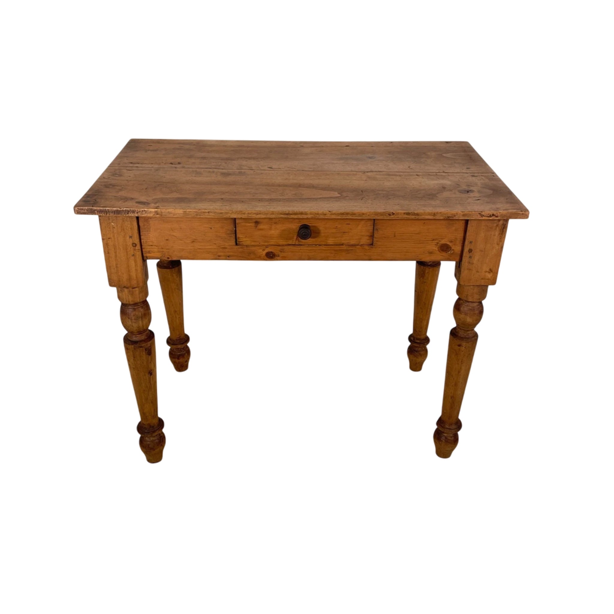 19th-Century French Provincial Farmhouse Table in Solid Cherry – Hand-Turned Legs & Single Drawer
