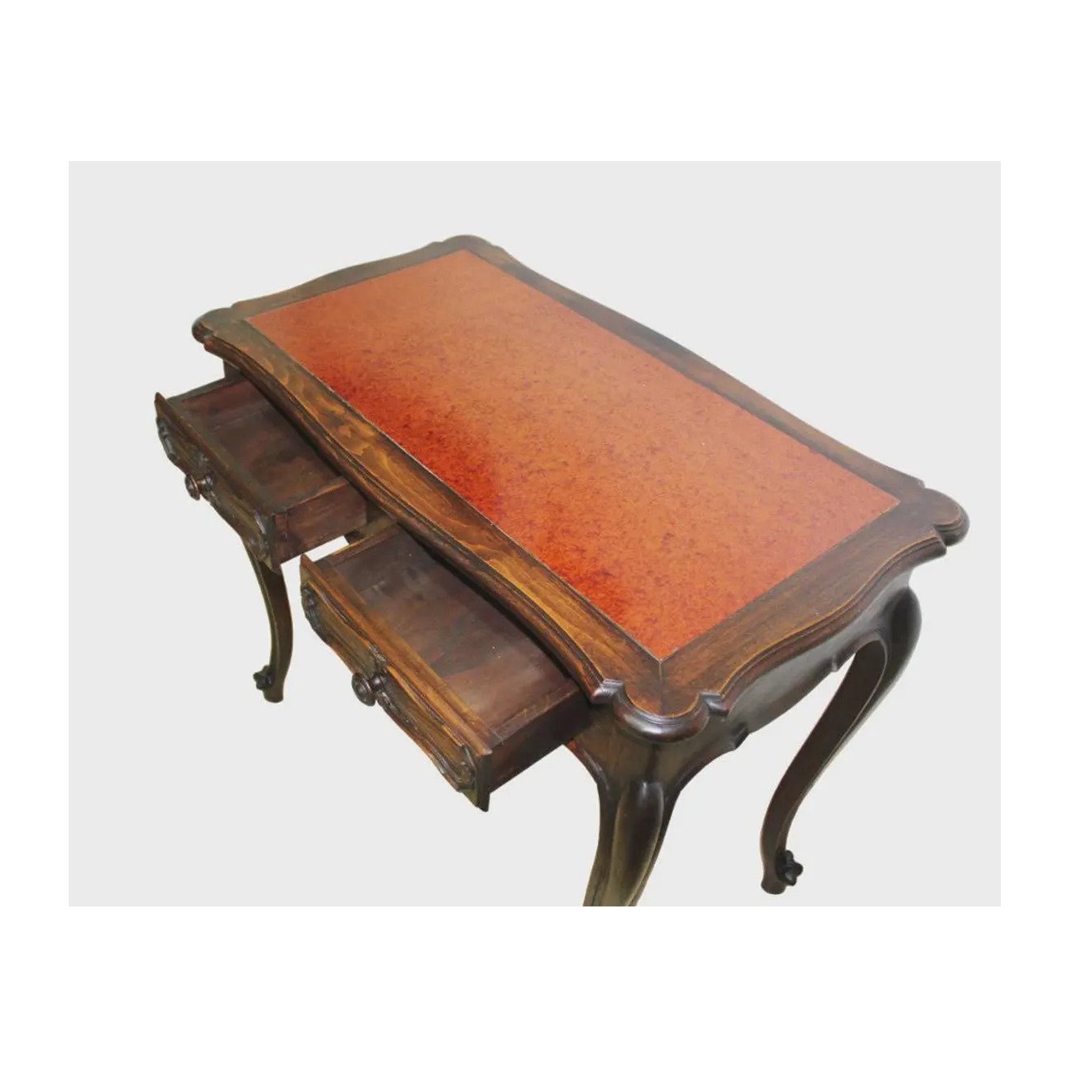 19th-Century French Louis XV–Style Oak Table with Two Drawers