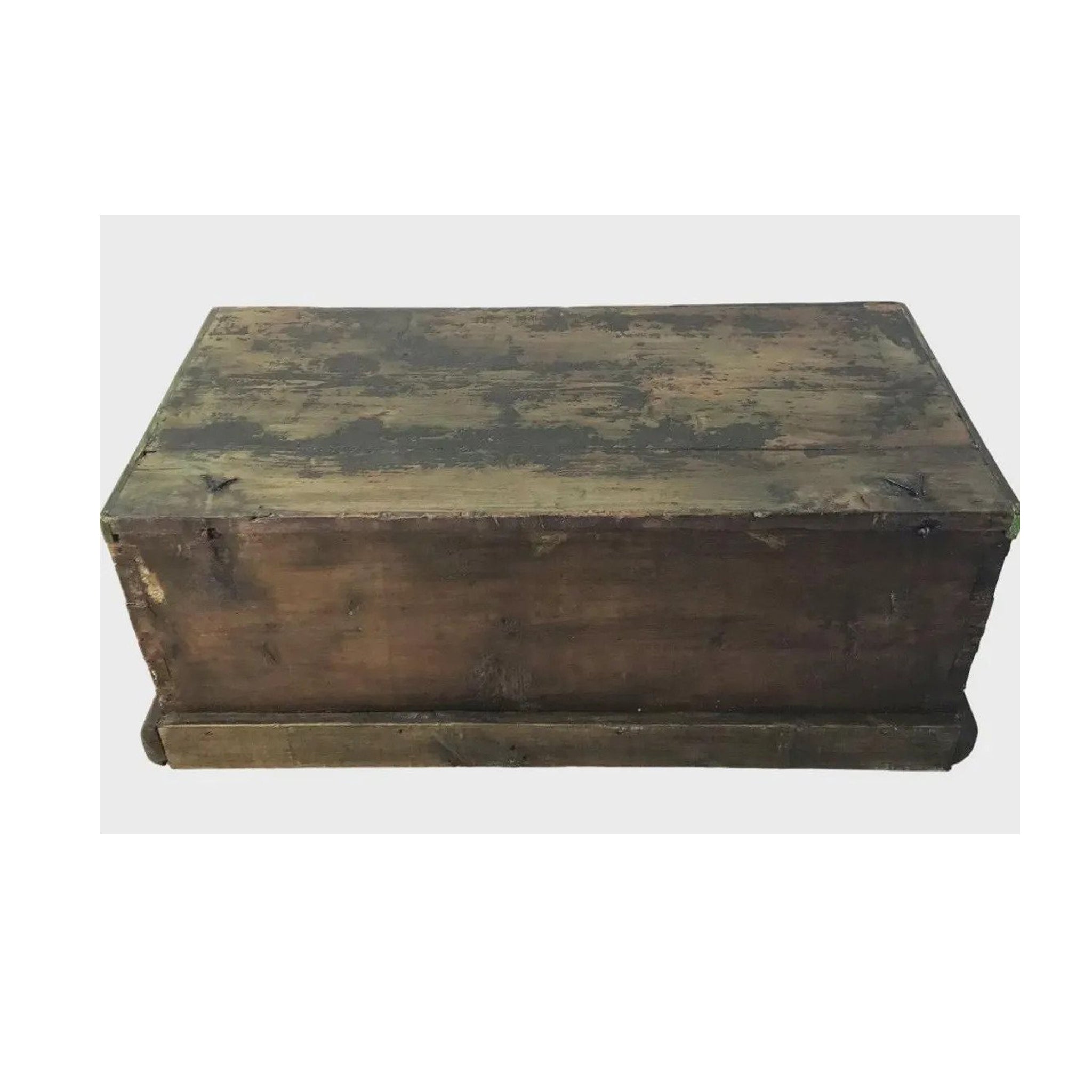 1850 Rustic Pine Trunk with Original Distressed Green Paint — Farmhouse Antique Chest