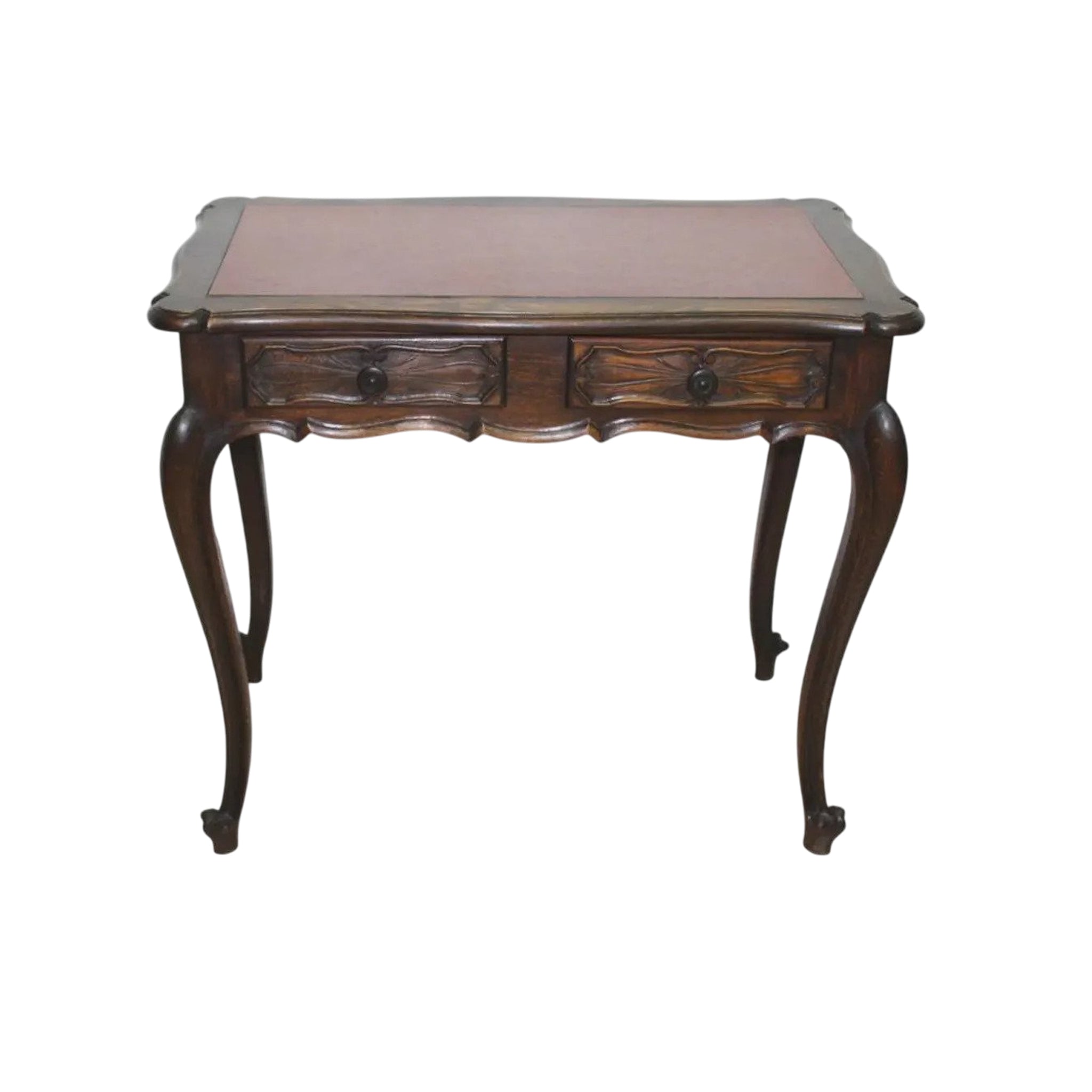 19th-Century French Louis XV–Style Oak Table with Two Drawers