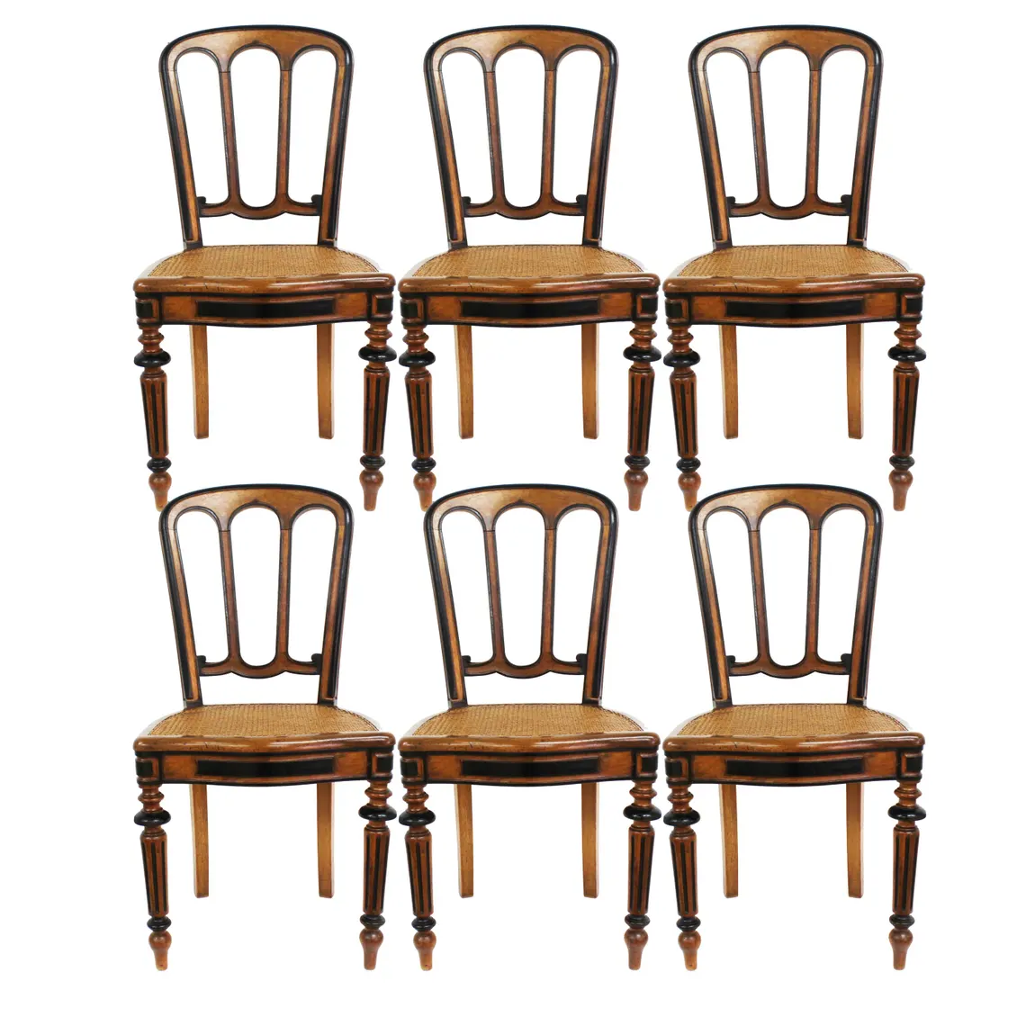 19th Century French Walnut Side Chair with Cane Seat – Napoleon III Style – Set of 6