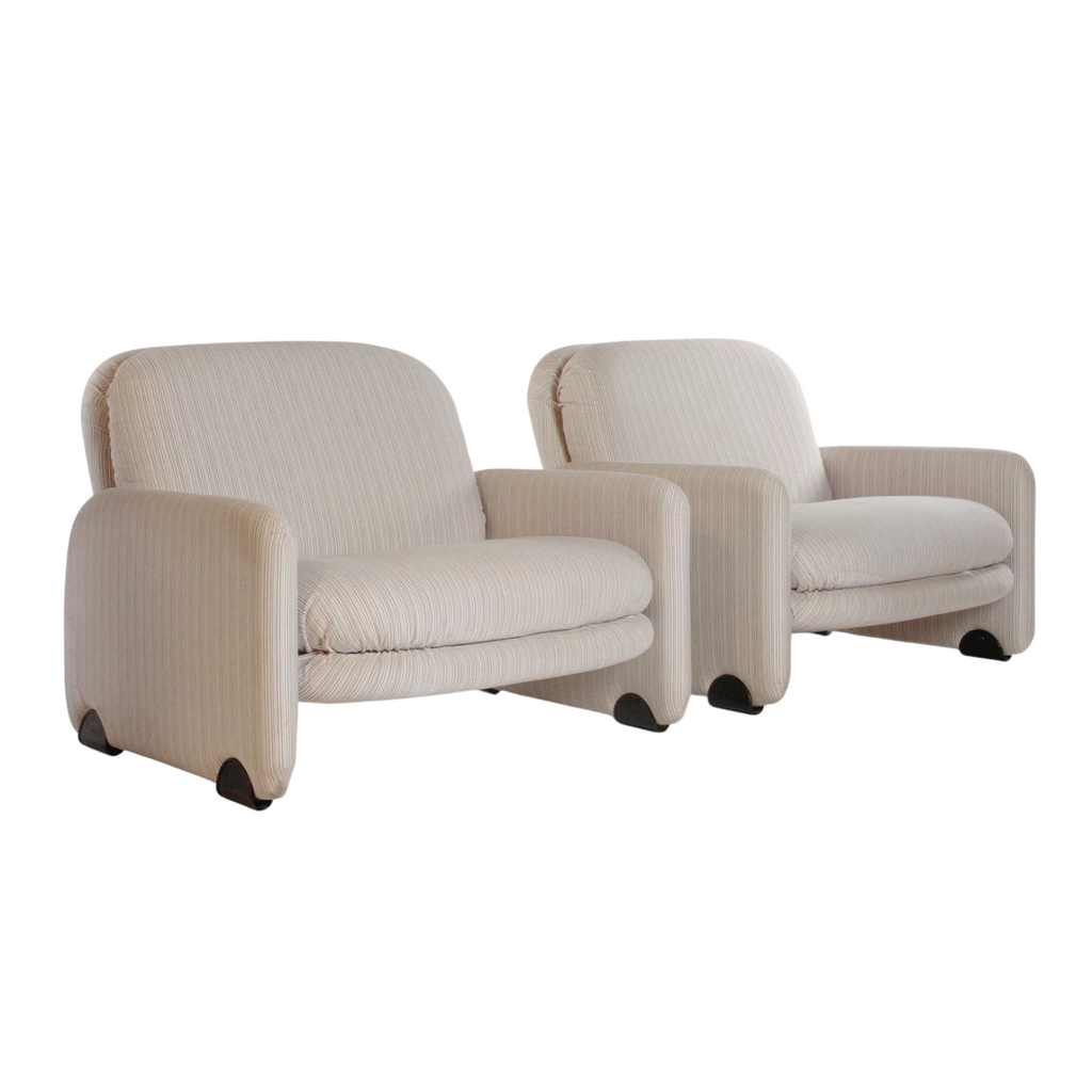 1970s Vitelli & Ammannati Lounge Chairs for Brunati, Italy – Pair of Sculptural Modernist Armchairs