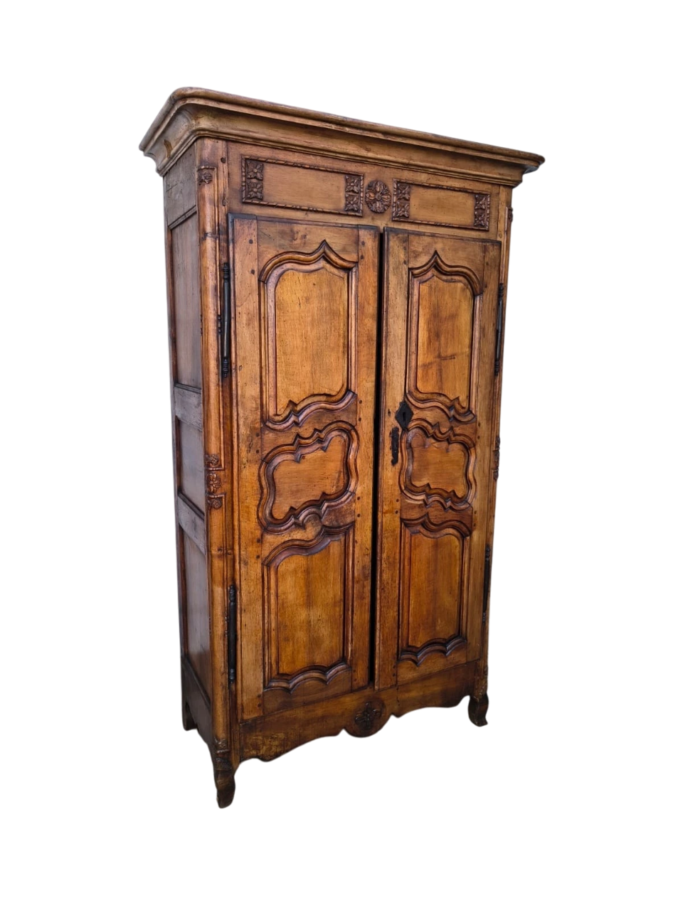 18th-Century French Louis XV Provincial Armoire in Solid Elm with Hand-Carved Panels (c. 1750–1780)