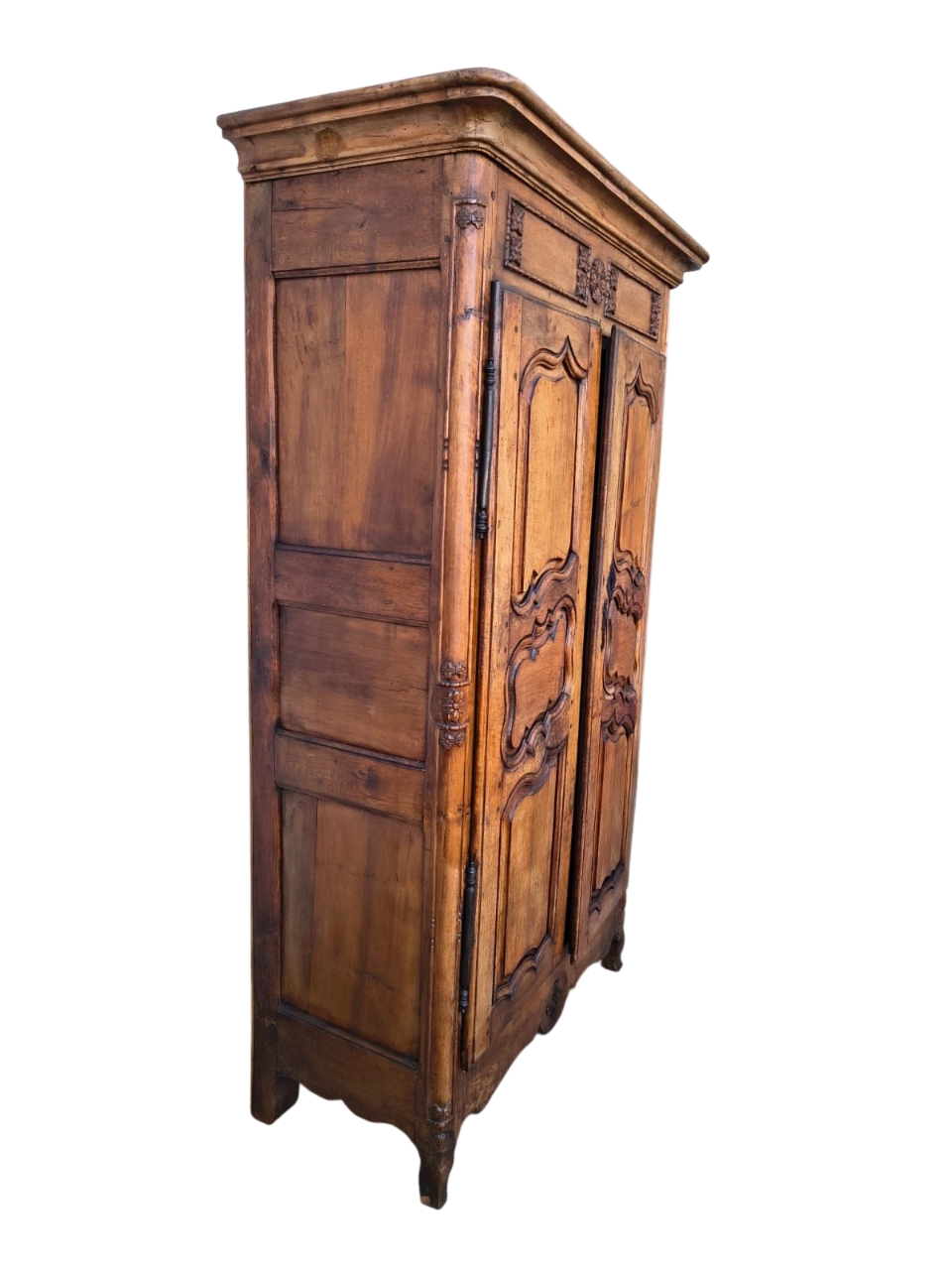 18th-Century French Louis XV Provincial Armoire in Solid Elm with Hand-Carved Panels (c. 1750–1780)