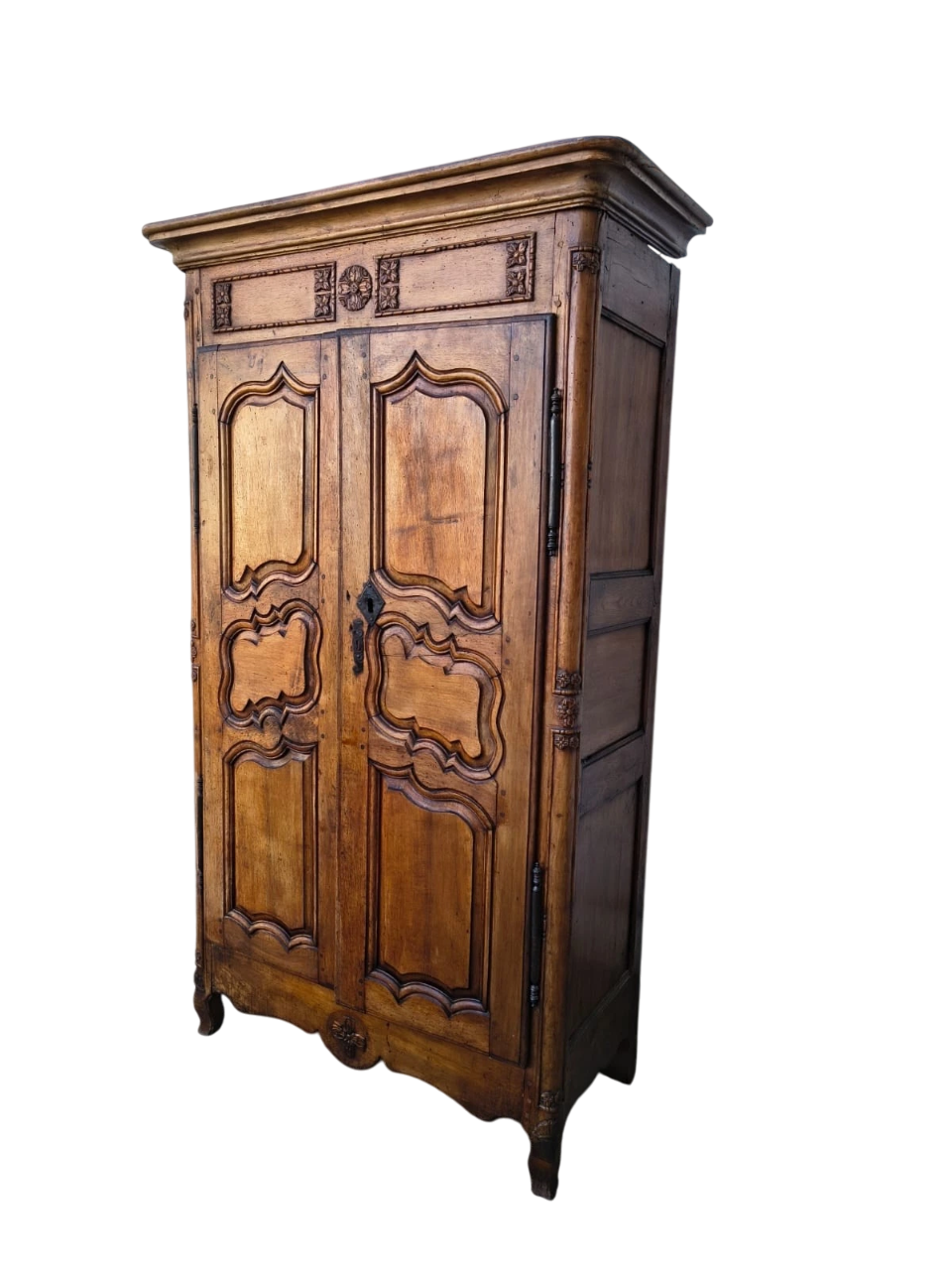 18th-Century French Louis XV Provincial Armoire in Solid Elm with Hand-Carved Panels (c. 1750–1780)