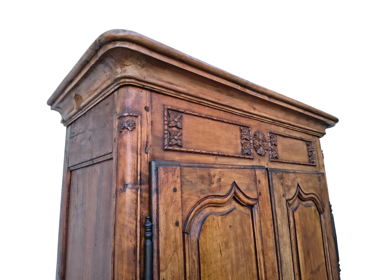 18th-Century French Louis XV Provincial Armoire in Solid Elm with Hand-Carved Panels (c. 1750–1780)