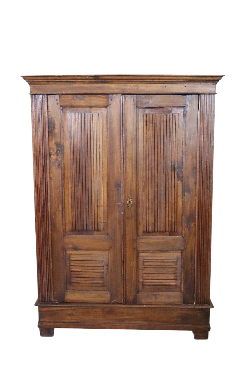 19th-Century Italian Rustic Provincial Pine Armoire – Hand-Carved Paneled Doors, Original Patina