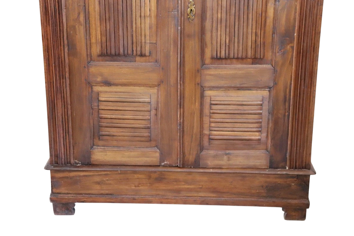 19th-Century Italian Rustic Provincial Pine Armoire – Hand-Carved Paneled Doors, Original Patina