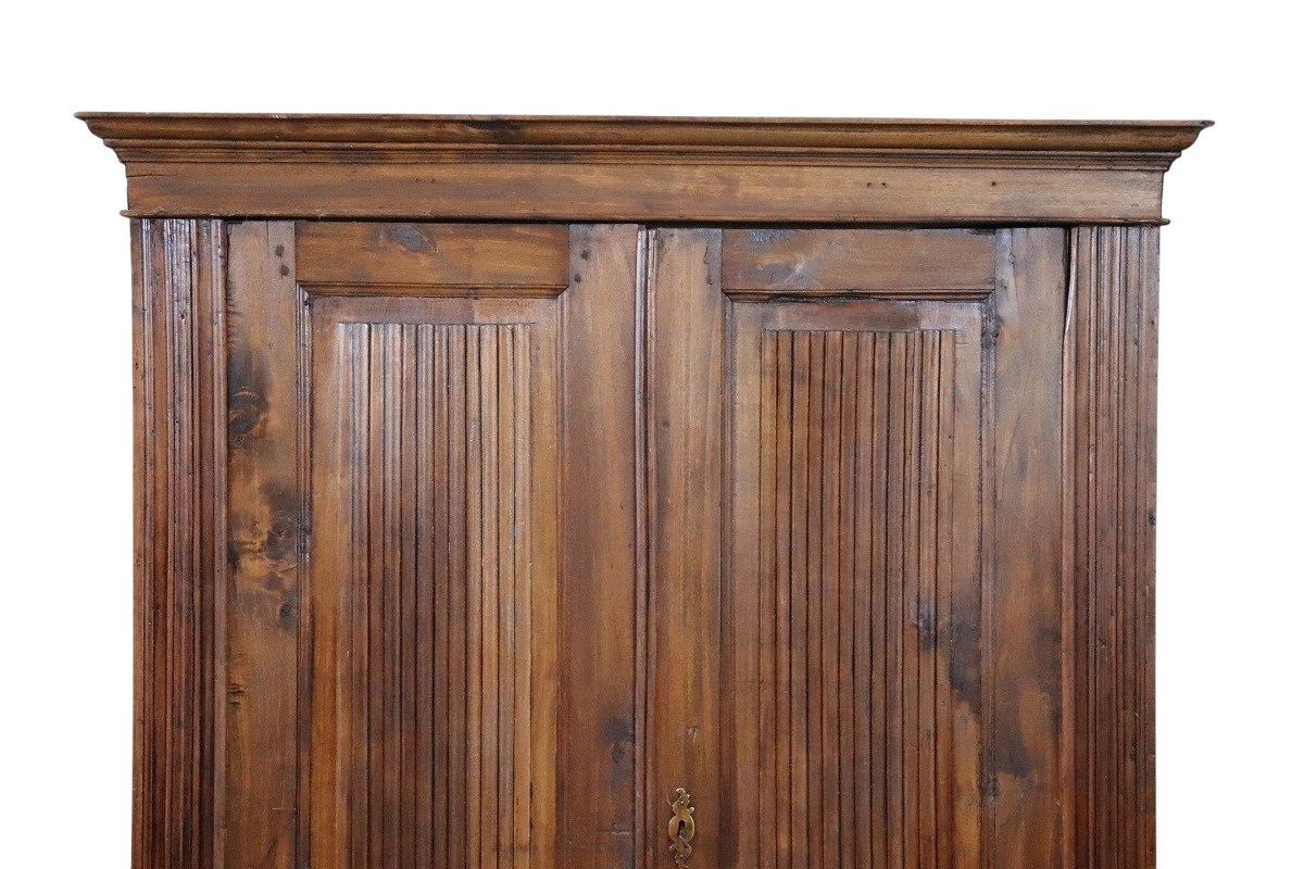 19th-Century Italian Rustic Provincial Pine Armoire – Hand-Carved Paneled Doors, Original Patina