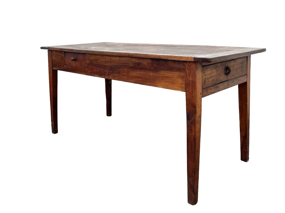 19th-Century French Farmhouse Dining Table in Solid Walnut with Single Drawer – Rustic Provincial Charm