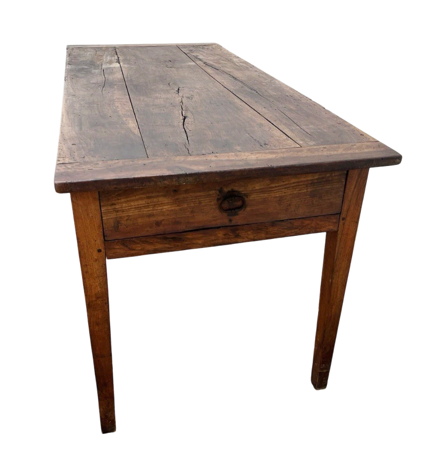19th-Century French Farmhouse Dining Table in Solid Walnut with Single Drawer – Rustic Provincial Charm