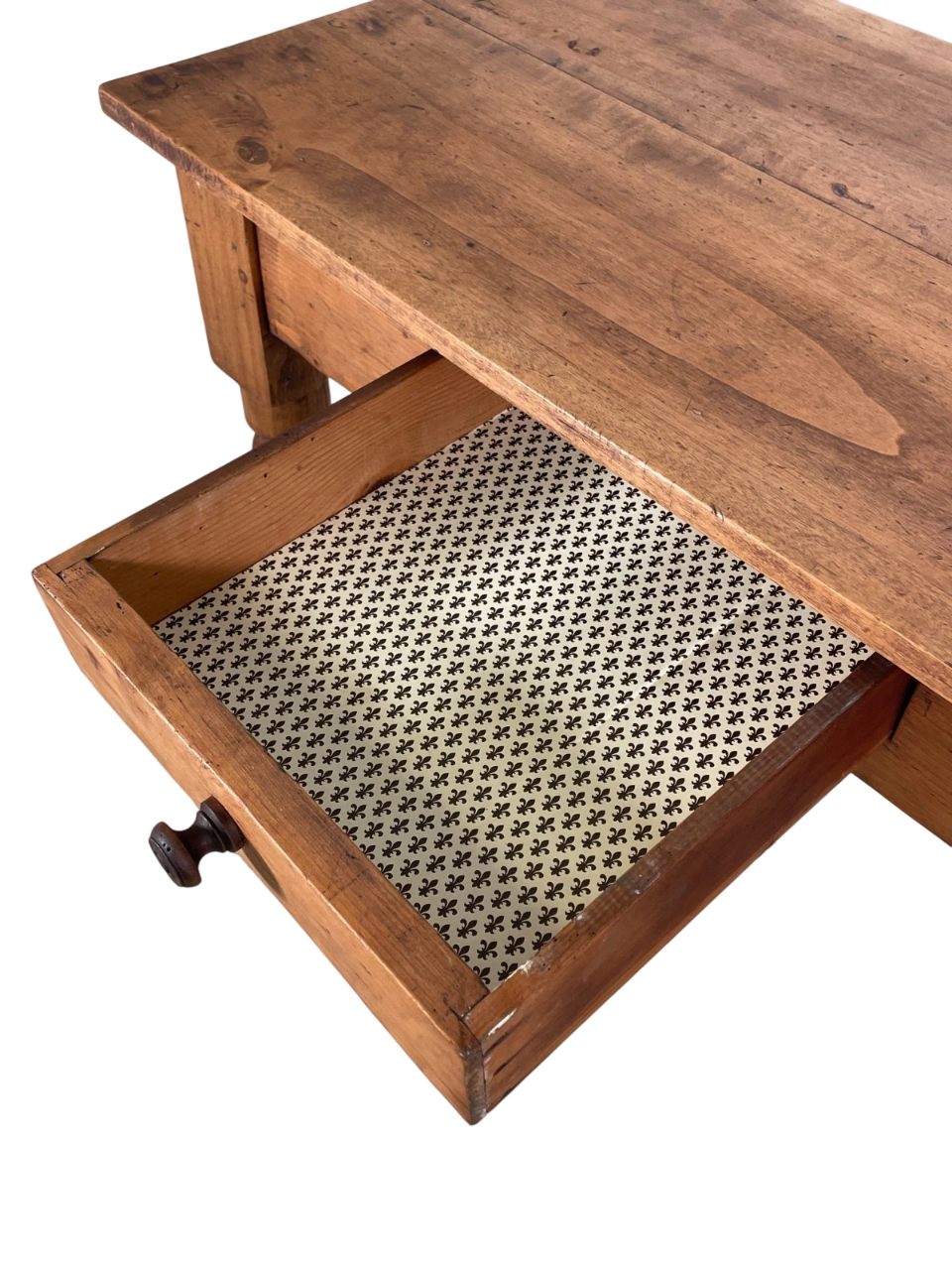 19th-Century French Provincial Farmhouse Table in Solid Cherry – Hand-Turned Legs & Single Drawer