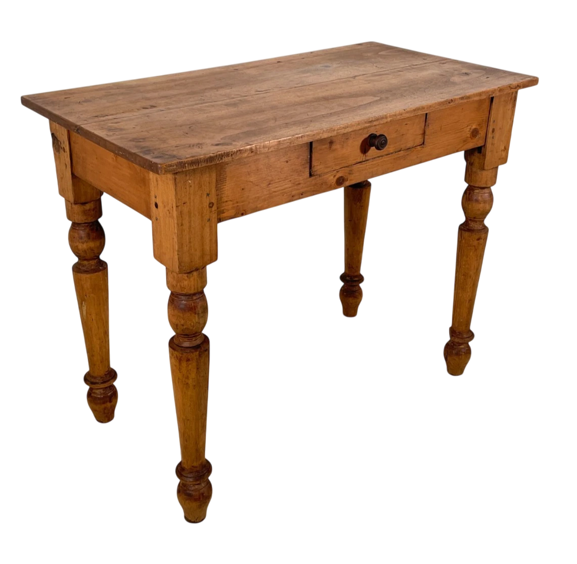19th-Century French Provincial Farmhouse Table in Solid Cherry – Hand-Turned Legs & Single Drawer