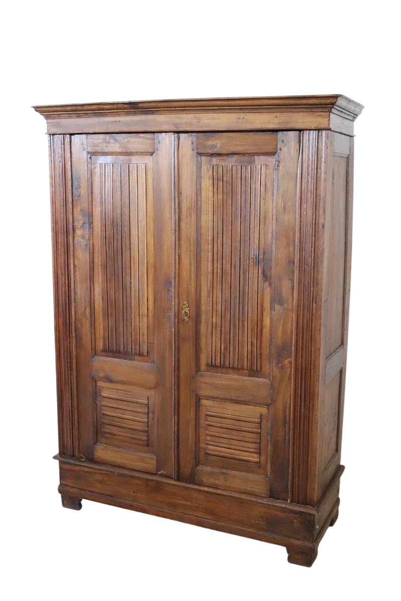 19th-Century Italian Rustic Provincial Pine Armoire – Hand-Carved Paneled Doors, Original Patina