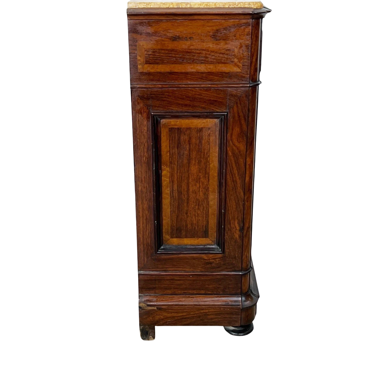 19th-Century French Provincial Carved Walnut Nightstand with Marble Top – Hand-Crafted Cabinet, Circa 1880