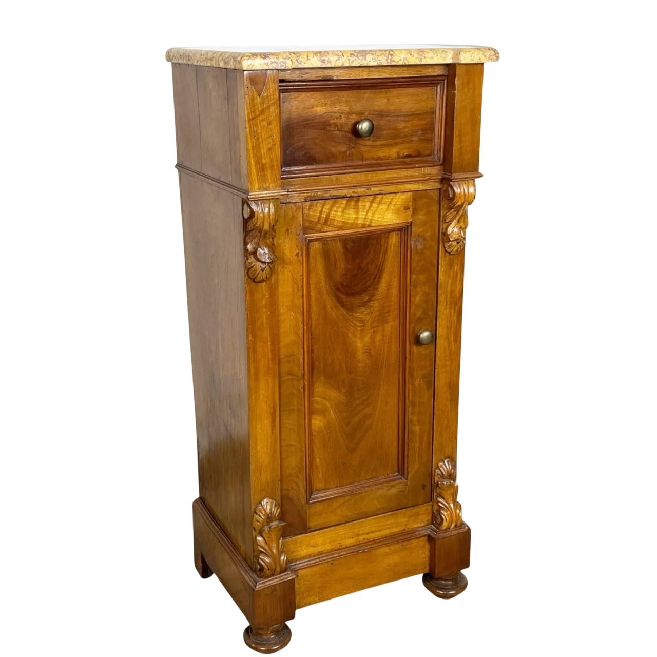 19th-Century French Louis Philippe Walnut Nightstand with Original Breccia Marble Top