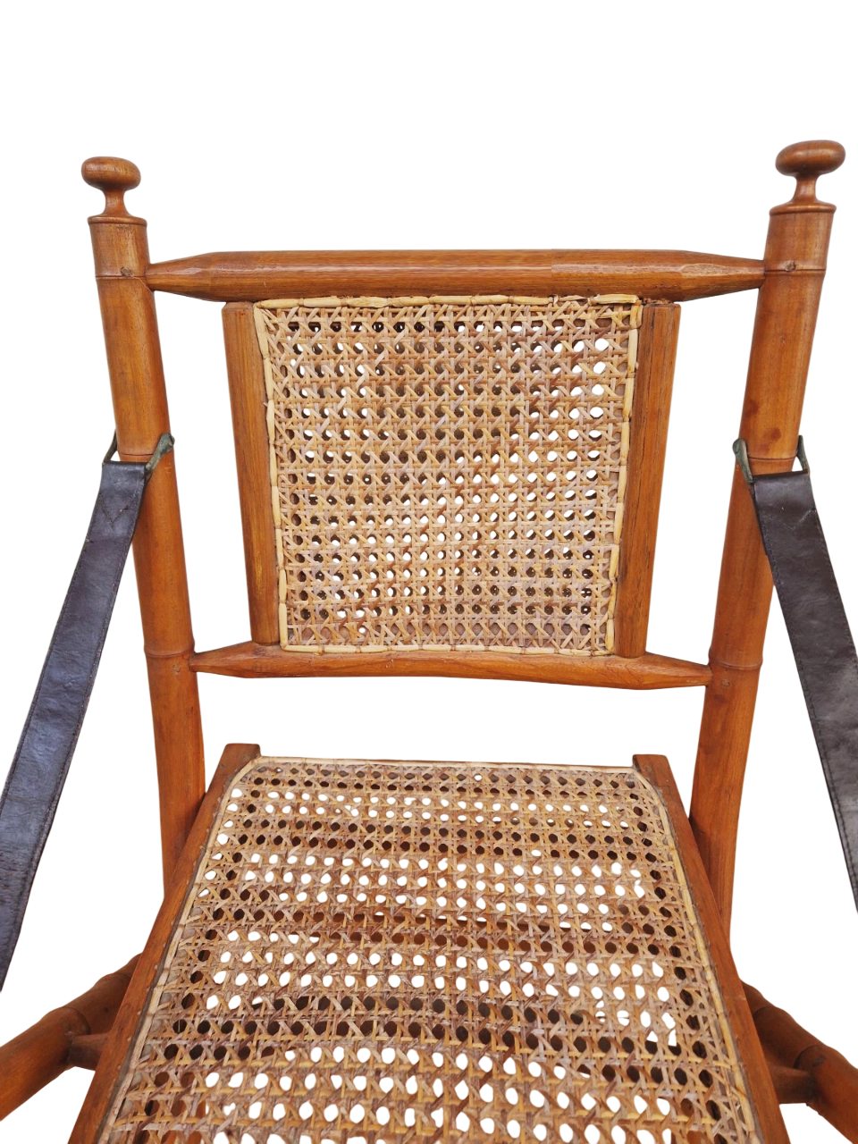 19th-Century Anglo-Indian Campaign Folding Chair in Faux Bamboo with Hand-Woven Cane — Colonial Era Elegance