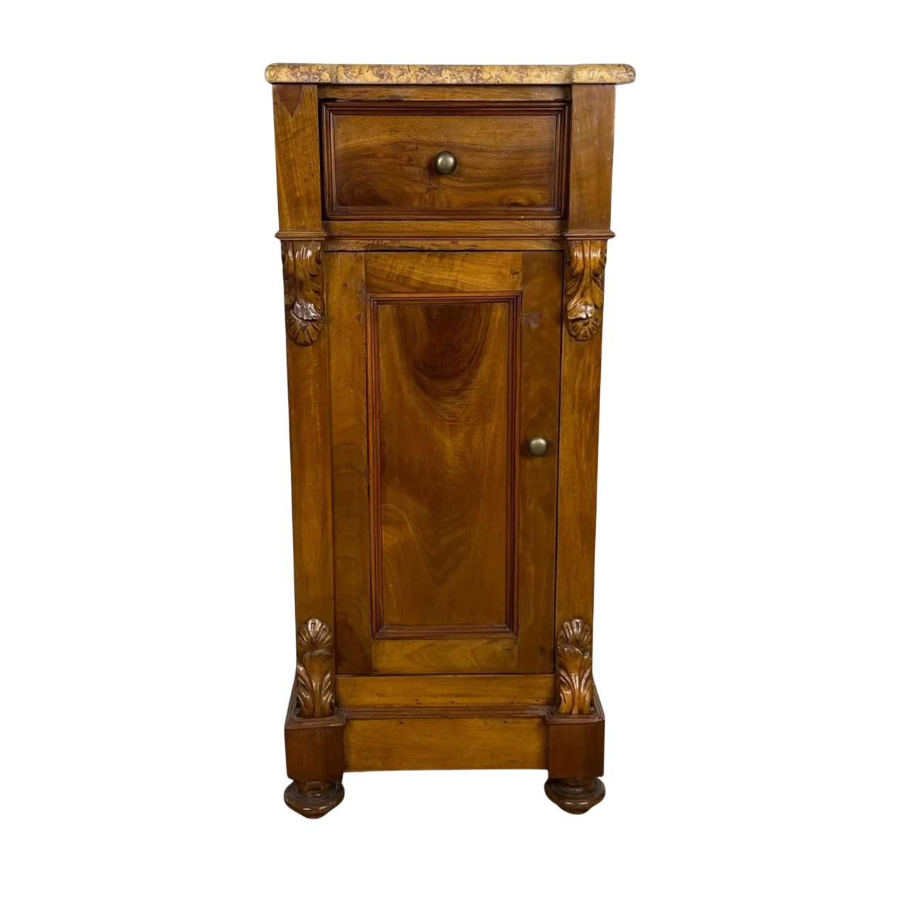 19th-Century French Louis Philippe Walnut Nightstand with Original Breccia Marble Top