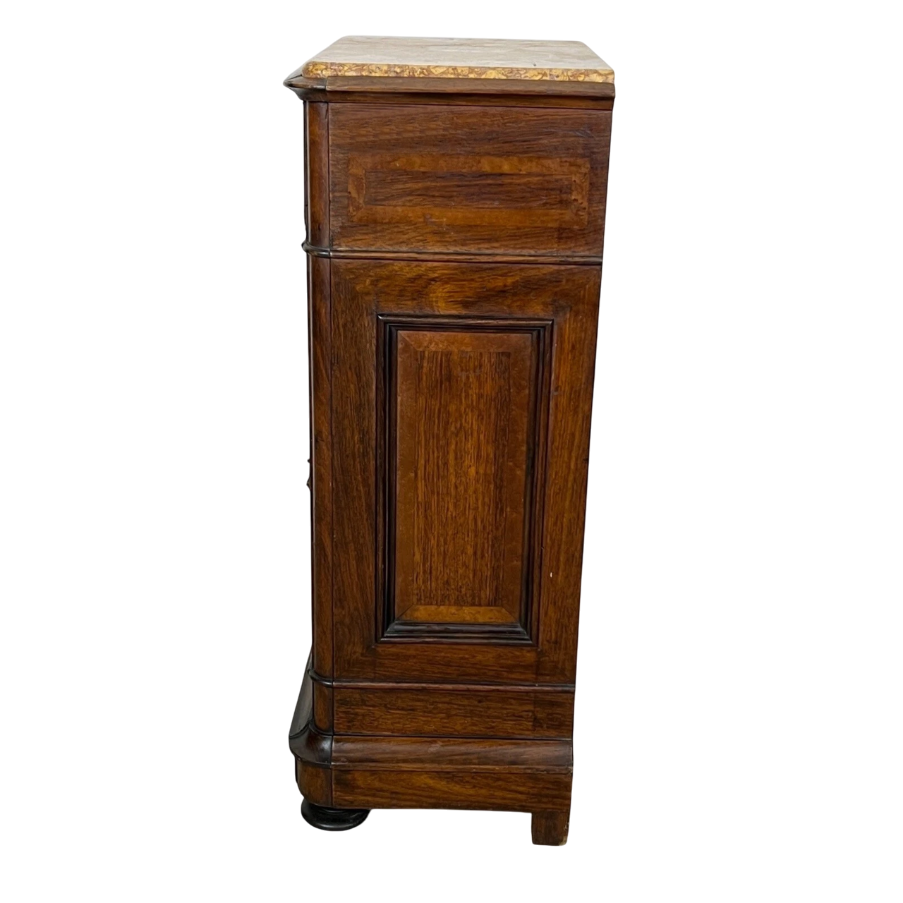 19th-Century French Provincial Carved Walnut Nightstand with Marble Top – Hand-Crafted Cabinet, Circa 1880