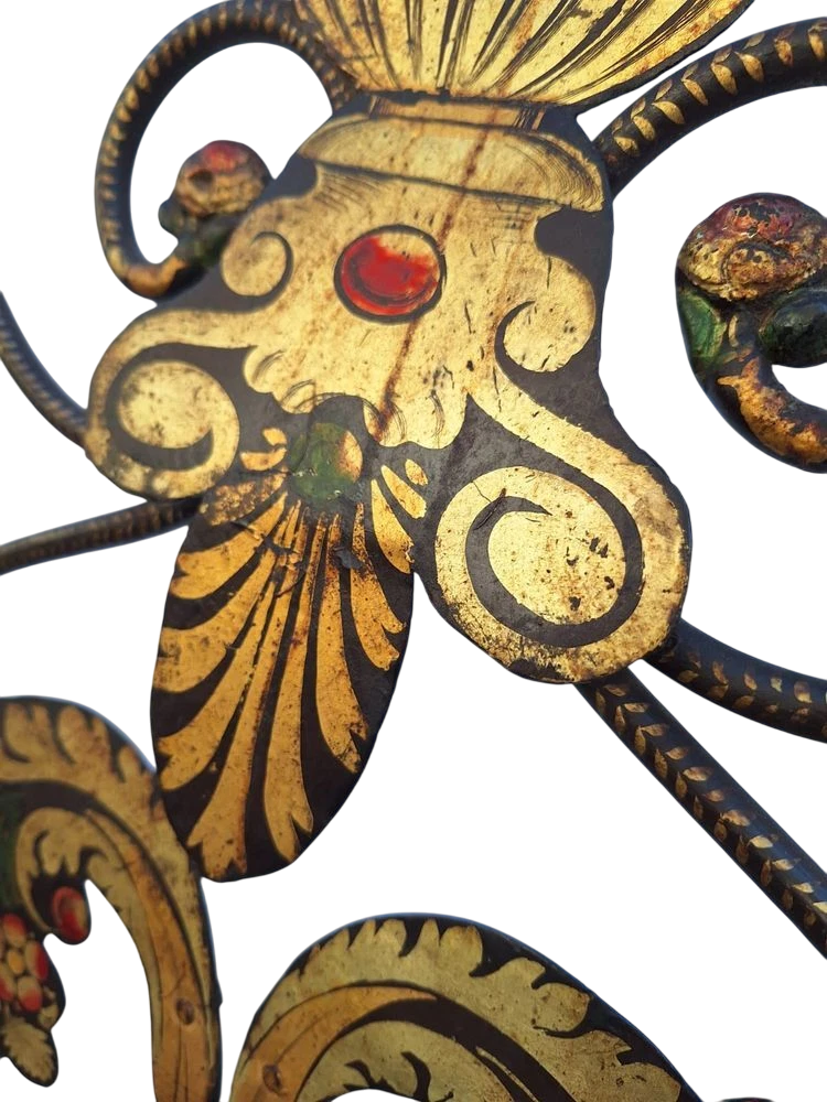 18th-Century Genovese Hand-Painted Iron Bed – Italian Antique with Floral and Bird Motifs (c. 1700s)