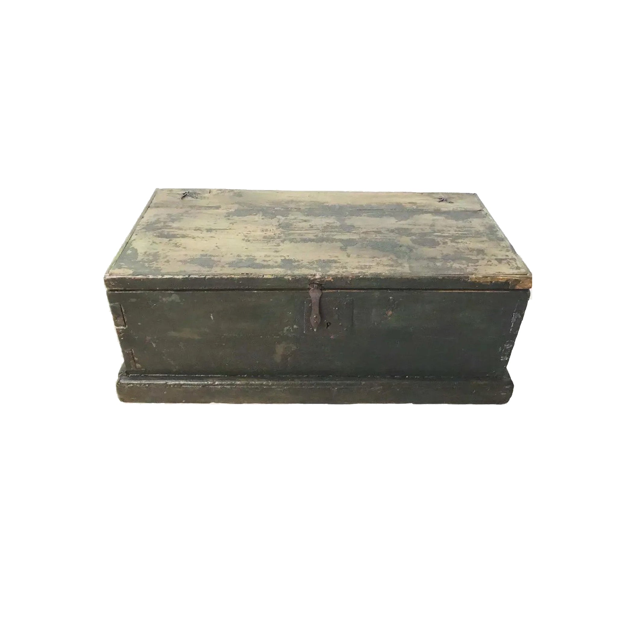 1850 Rustic Pine Trunk with Original Distressed Green Paint — Farmhouse Antique Chest